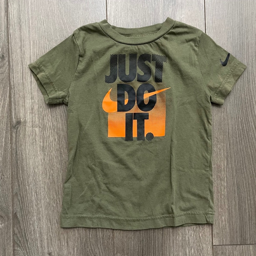 Nike Kids Just Do It Graphic Tee Olive Green Orange 4T